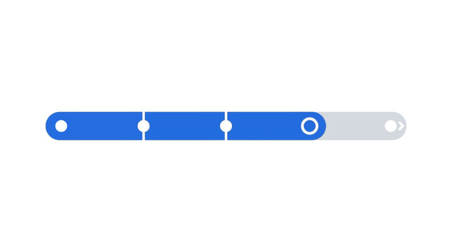 Interactive step by step progress bar illustration with blue and gray color scheme