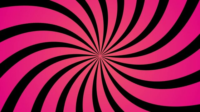 Pink and black spiral sunburst background with radial curved lines