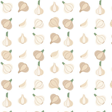 Garlic seamless pattern vector, organic vegetable bulb and clove background, culinary herb wallpaper for kitchen packaging and textile design