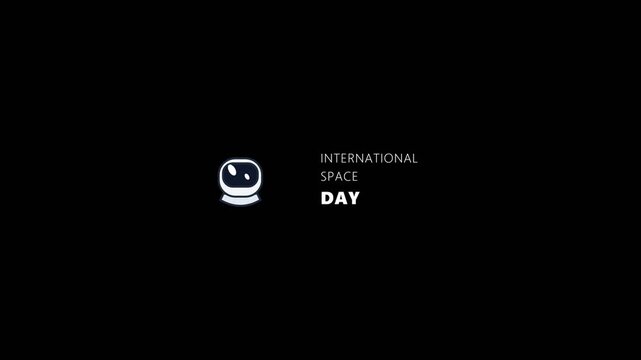 Minimalist astronaut helmet icon animation celebrates international space day with clean bold typography and smooth motion in this digital clip
