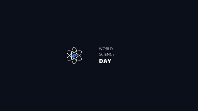 World science day atom symbol animation featuring clean white orbital rings and blue glowing nucleus in this professional motion video