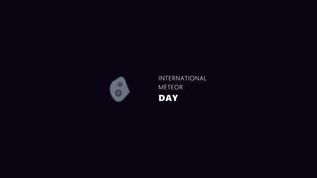 International meteor day graphic animation featuring a grey cosmic rock floating in dark space for this simple digital motion clip