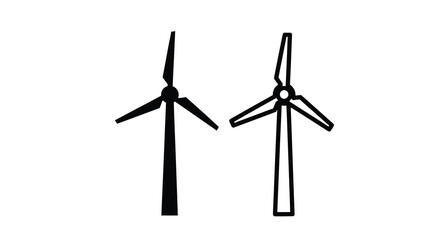 Wind turbines black and white line drawing on a white background © Munna