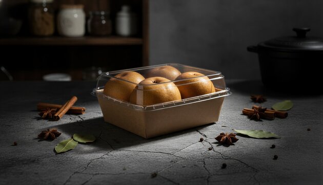 Gourmet Asian pears in moody setting with spices