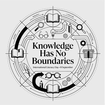 Open book with graduation cap and International Literacy Day ribbon vector illustration