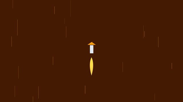 Minimalist rocket ship launching into outer space with bright orange flames captured in this smooth digital motion animation video clip