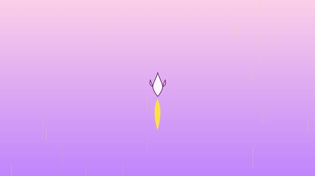 Minimalist rocket animation launching upwards against a soft pink gradient background featuring simple white clouds in this motion video clip.