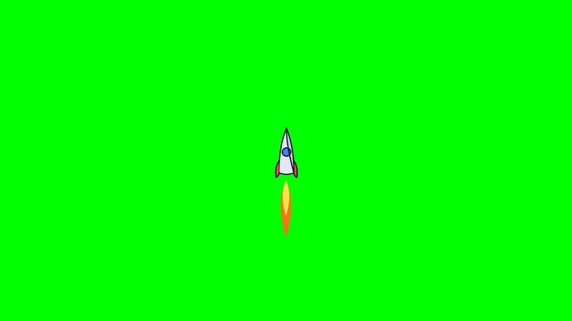 Rocket ship cartoon launching into space with bright fire exhaust in this colorful digital motion graphic animation video clip