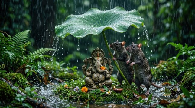 Ganesha Rainforest Spiritual Scene