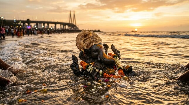 Ganesha Idol At Seashore