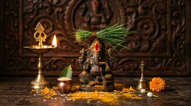 Traditional Ganesha Prayer Setup