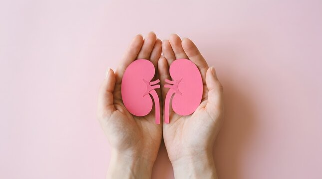 Protecting kidney health hands holding delicate pink kidney shaped paper cutouts