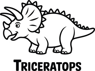 Cute cartoon triceratops dinosaur coloring book page vector illustration isolated on a white background for kids © MdRakib