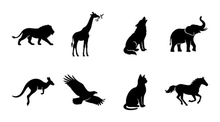 Obraz premium Diverse Animal Silhouettes: Wildlife, Domestic, and Avian Icons for Nature and Safari Themes