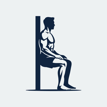 Illustration of a fit man performing a wall sit exercise isometric leg workout guide on a light background exercise strength training activity bodybuilding wellness physique lifestyle