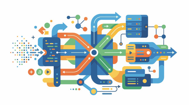Colorful abstract illustration of data flow and processing