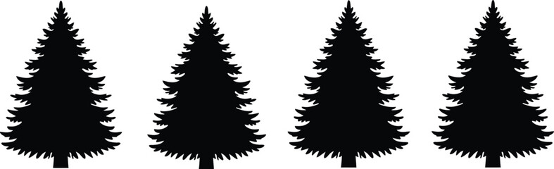 Obraz premium Pine tree forest silhouette set isolated on white background
