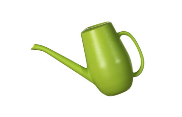 Green plastic watering can pouring water isolated on transparent background © bdstockfile