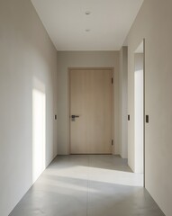Fototapeta premium Minimalist Scandinavian Entry Hall with Wooden Door