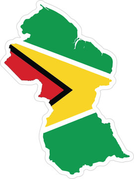 Geographical map of guyana with national flag filling guyanese territory geography triangle