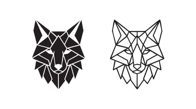 geometric fox head silhouette with line art pair icon black vector silhouette with line black vector silhouette with line art pair icon