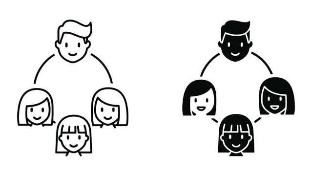 Family Tree Line Art Illustration with Generations and Relationships in Minimalist Style