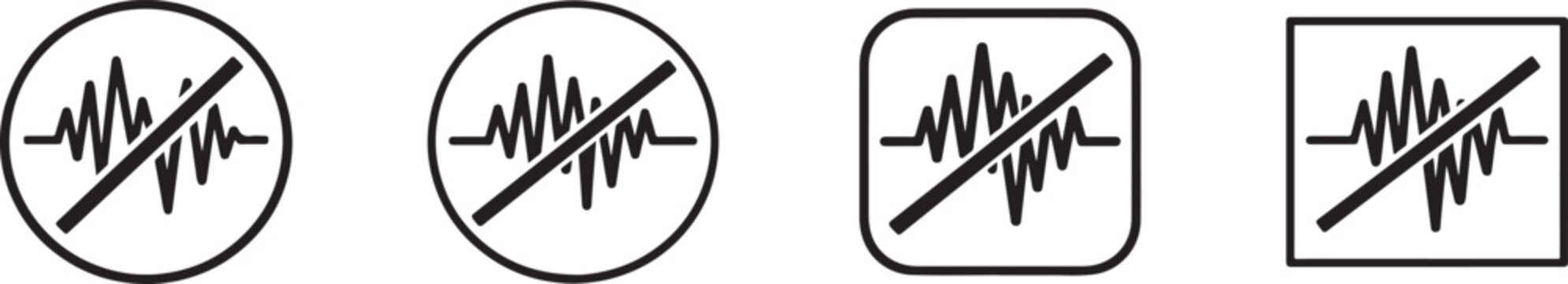 Audio noise reduction and normalization icon set with ANC symbols. Black vector collection on white.