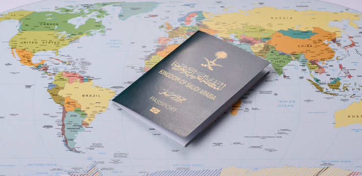 Saudi Arabia passport or id document with tickets for flight, travel. Saudi Arabia passport