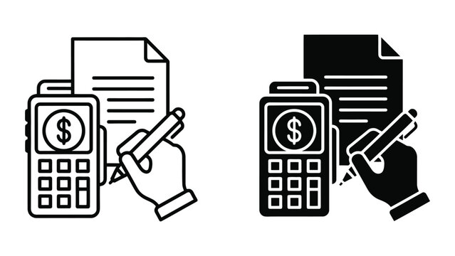 Hand Signing Financial Document with Payment Terminal Vector Illustration in Minimalist Style