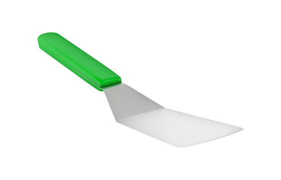 Green handled kitchen spatula for cooking and flipping food isolated on transparent background