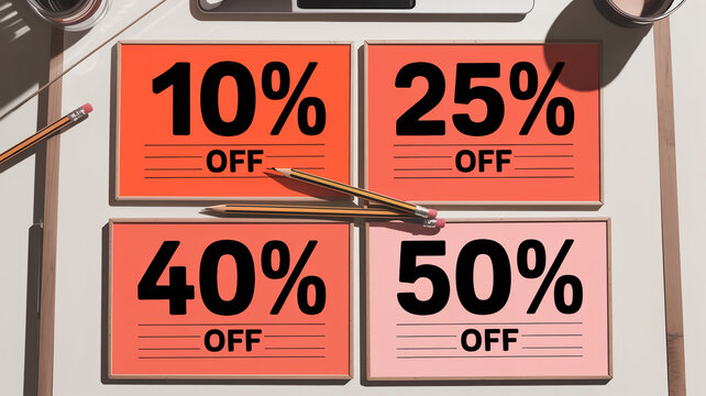 Dynamic carousel ad frames with discount tiers marketing storyboard mockup