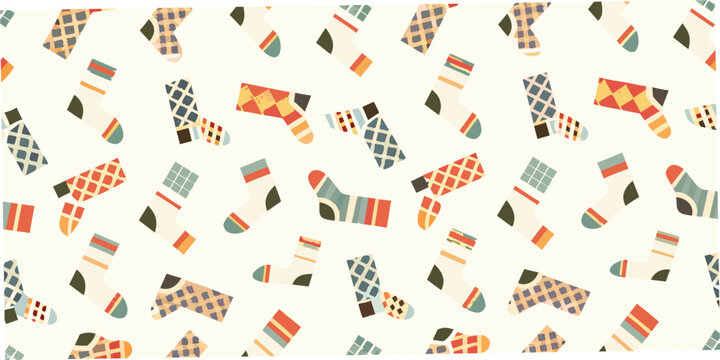 Socks pattern colorful seamless vector illustration with varied designs