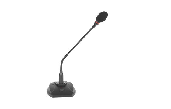 Black microphone on stand ready for recording isolated on transparent background