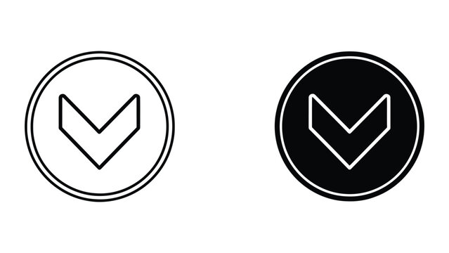 Down Arrow Icons Set Featuring Circular Buttons with Minimalist Line Art Design Style