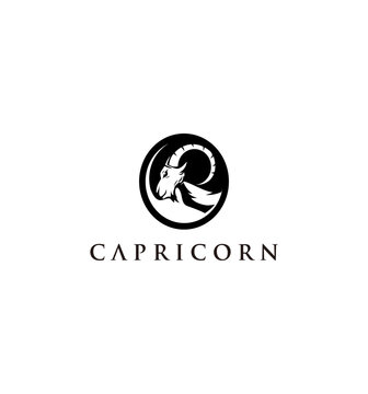Capricorn Zodiac Symbol Logo with Goat Head.