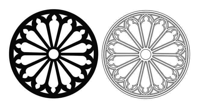 Gothic rose window silhouette on a white background