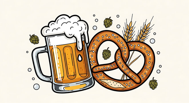 Pixel art beer mug and salty pretzel snack