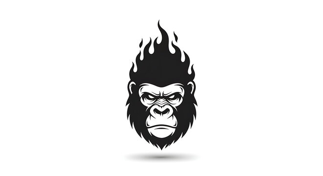 Black gorilla head icon with flaming hair design