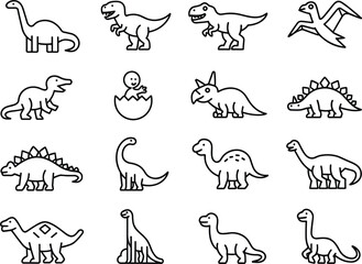 Dinosaur line icon set including prehistoric reptiles t-rex triceratops stegosaurus and pterodactyl vector illustrations for web © MSTAKLIMA
