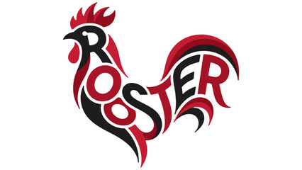 The iconic rooster logo is spelled out in red and black letters isolated on transparent background abstract vector illustration  © Amin Gallery