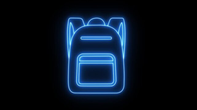 neon School backpack icon isolated on black background. school backpack bag icon animation. 4k motion video.