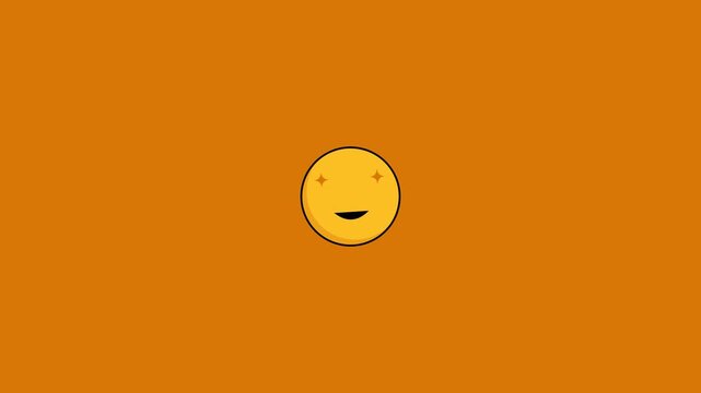 Yellow smiley face with glowing star eyes expresses positive joy in this vibrant minimalist digital motion animation video clip