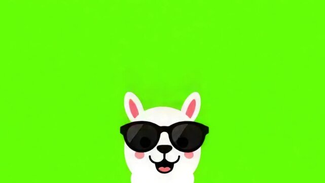 Funny Vector Alpaca Chewing with Sunglasses on Green Screen Chroma Key, Cute Llama Animated Loop
