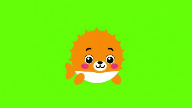 Cute Cartoon Pufferfish Inflating and Deflating Vector Animation on Green Screen
