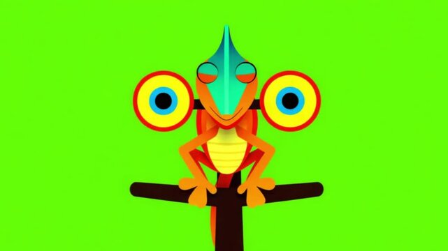 2D Vector Chameleon Color Changing Animation on Green Screen
