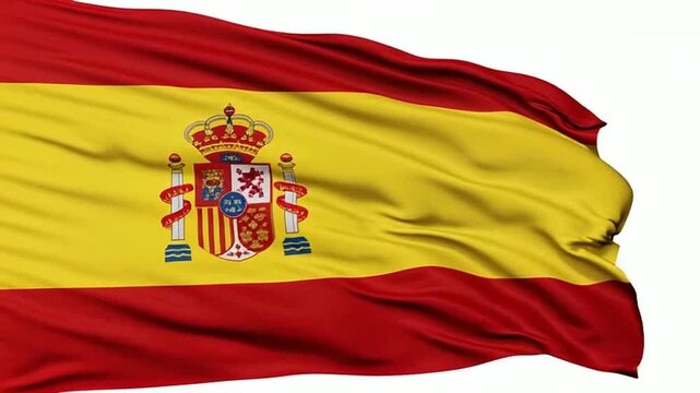 Spain Flag Waving Loop Isolated on White Background