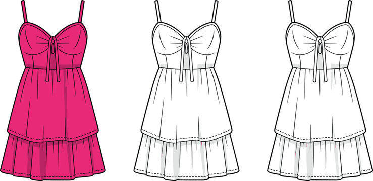 Summer dress fashion tech pack pink white and line art versions