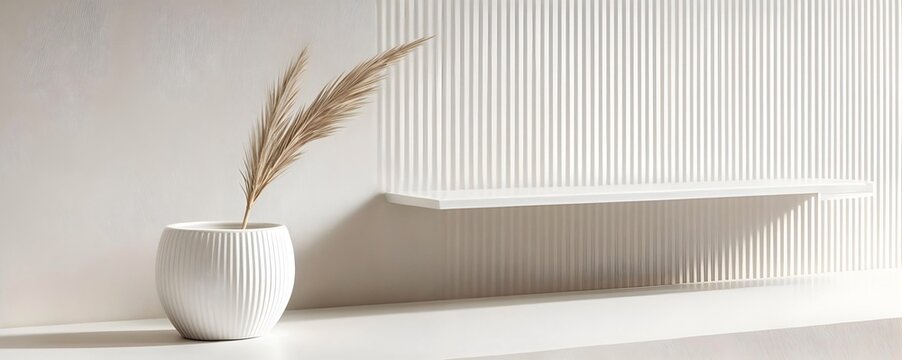 dry palm leaf in white vase on bright background