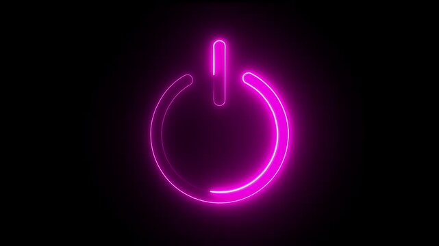 Neon glowing power button icon animated on a black background. power off / on button animation