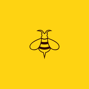 Minimalist bee logo design on yellow background.